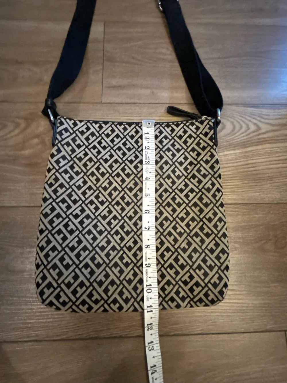 Tommy Hilfiger Monogram Crossbody Bag Black Tan Adjustable Strap